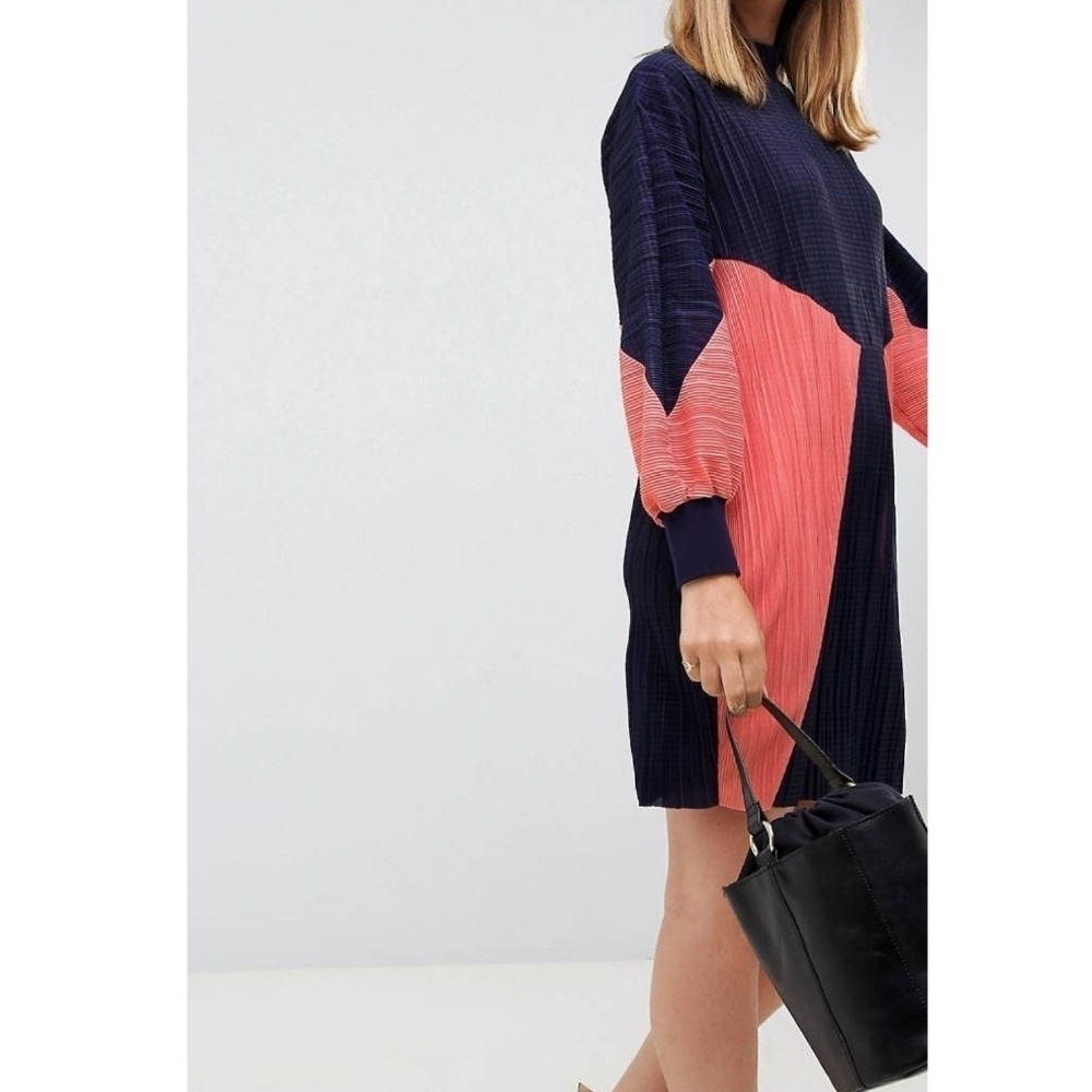 ASOS Curve colour block plisse sweat dress coral navy blue size 18 NWT - Picture 13 of 13
